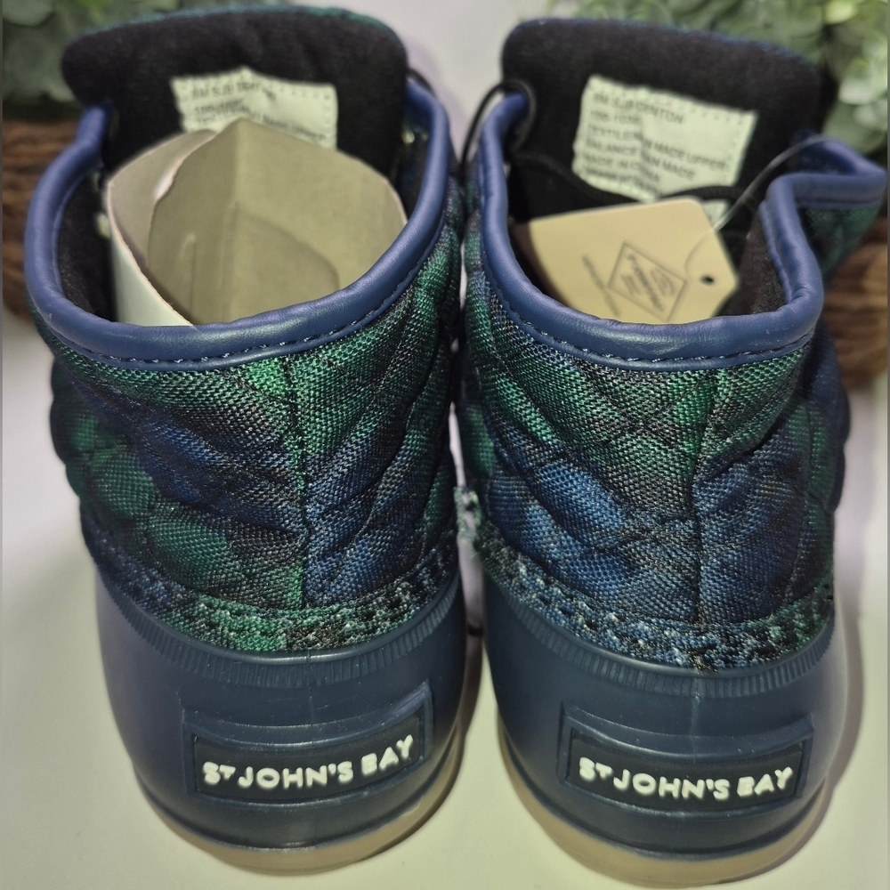 NWT Womens Rain Boots St. John's Bay Denton Flat Heel Green Blue Duck boot sz 8 - Picture 3 of 6